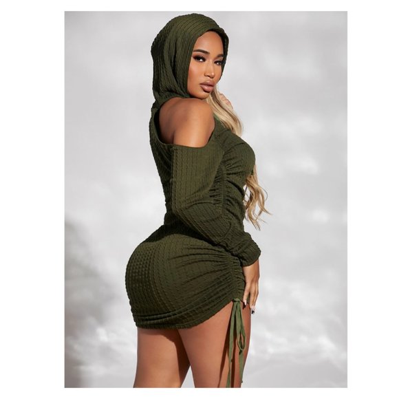 DARK OLIVE GREEN RUCHED DRESS - Picture 3 of 3